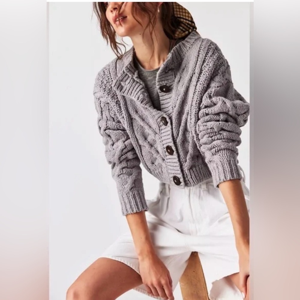 Free People Gray Cable Knit Cardigan